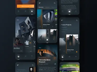 Architectural Projects Concept architect architecture building darkmode futurism futuristic minimal mobile uidesign