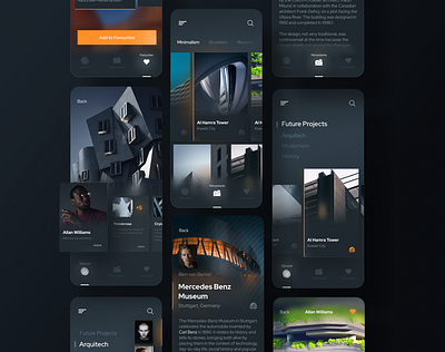 Architectural Projects Concept architect architecture building darkmode futurism futuristic minimal mobile uidesign