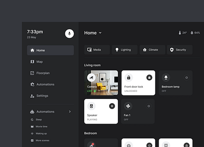 Smart home app app card dark home sidebar smart ui web