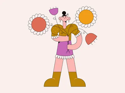 Girl with flowers blog illustration bouquet character character design cute character cute girl design flower seeds flowers girl illustration illustration 2d line art minimal art plats simple illustration spring vector vector art web illustration