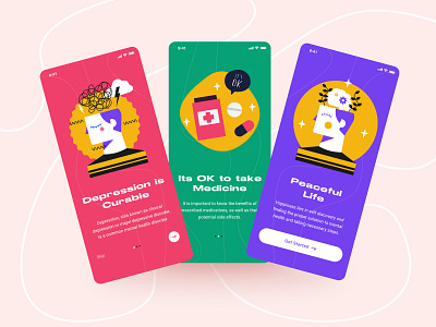 Mental Health Onboarding screens app behance branding colorful cure design design system health illustration ios logo mental onboarding trending ui uiux ux vector