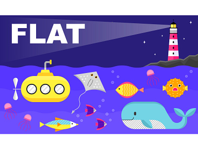 Cute children's flat vector illustration underwater world adobe illustrator animation branding children illustration fish flat design flat animals flat illustration flat vector flat vector fishes flat nature illustrations for books kids illustration ocean sea underwater world vector animals vector illustration