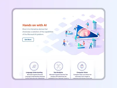Microsoft AI based project app branding card design home illustration landing screen ui user experience design user interaction ux vector