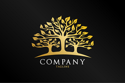 Identical Tree Logo brand branding circle company design elegant exclusive gold identitiy illustration leaf leaves logo luxury natural nature plant tree twin vector
