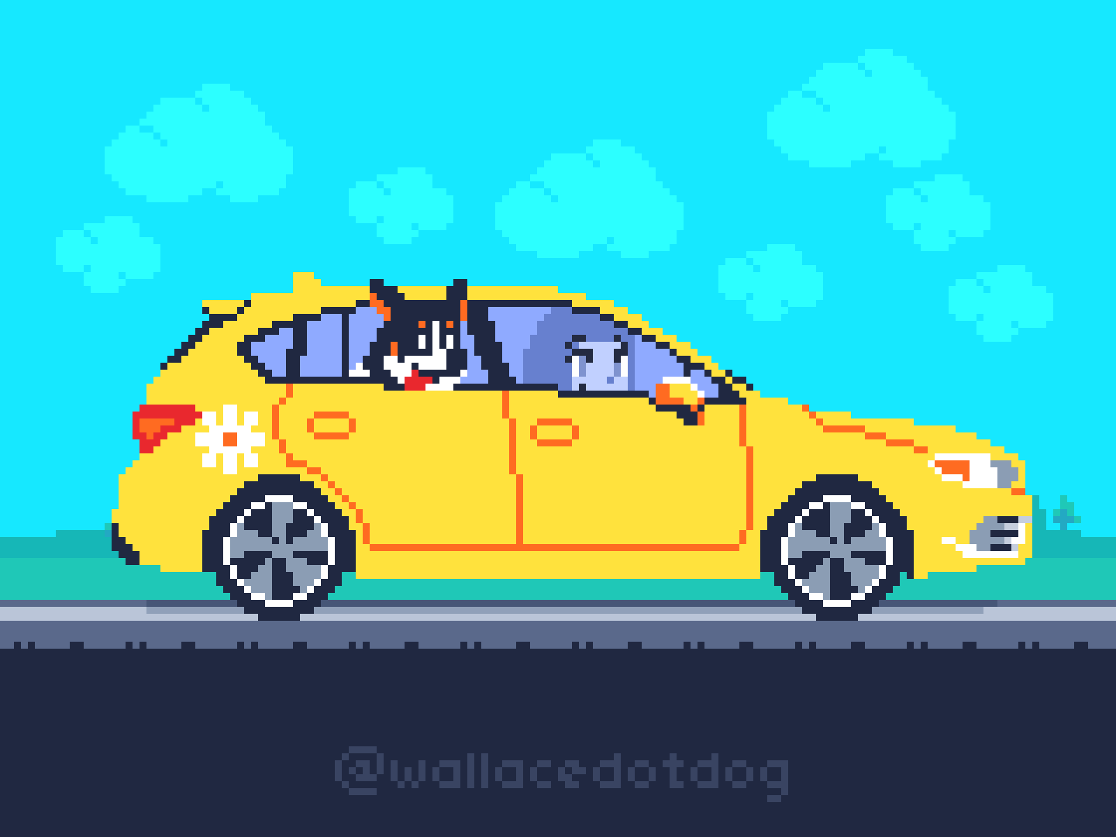 119 Road Trip 8bit animation corgi cute dog pixelart retro かわいい ドット絵