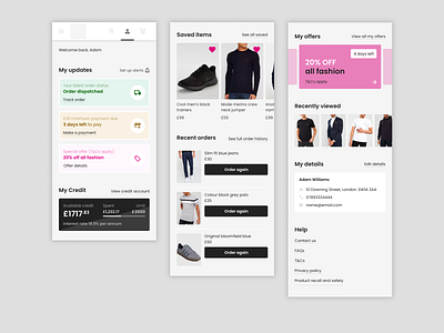 MyAccount summary page credit dashboard ecommerce mobile my account ui ux web design