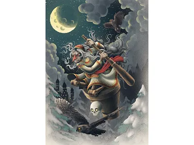 Folklore babayaga character characterdesign cherry blossom clouds design digital painting drawing folklore graphic illustration landscapes muti 10years muti retrospective myths retro texture waterfalls