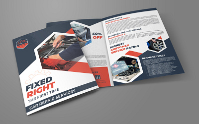 Car Repair Workshop Bi-Fold Brochure Template branding business car car wash corporate design flyer leaflet maintenance oil change repair station workshop