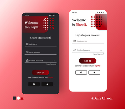 Daily UI 001 black daily ui daily ui 001 dark theme figma login red signup typography ui ux white
