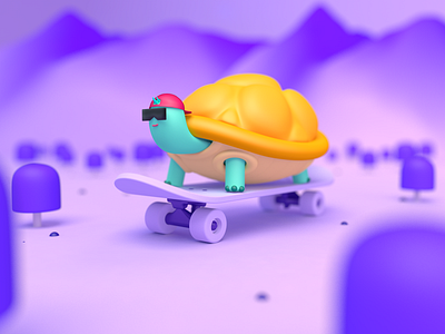 🐢 3d blender branding c4d cartoon cinema4d cute fun happy illustration logo low poly model modeling path skate tree turtule ui