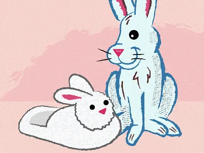 Perfect Pairs Series (3 of 3) alter ego animals bed time buddies bunny counterparts cute doubles friends friendship illustration lookalikes mates rabbit shoes sleep slippers texture twins wildlife