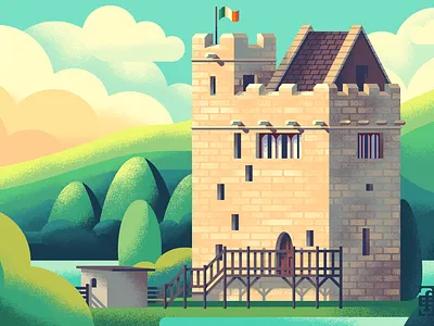 Irish Castle adobe architecture building castle castles clouds illustration illustrations illustrator illustrators ireland irish retro supply retro supply co tree trees vector