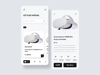 VR Store Mobile App app app design clean design minimal mobile mobile app mobile app design mobile design mobile ui modern simple ui ui design uidesign virtual app virtualreality vr vr app