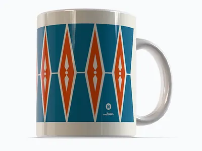 Nordic Sweater Mug blue and orange coffee mug diamond patern geometric design geometric pattern merch design nordic nordic style pattern design patterns retro mod vintage aesthetic vintage style
