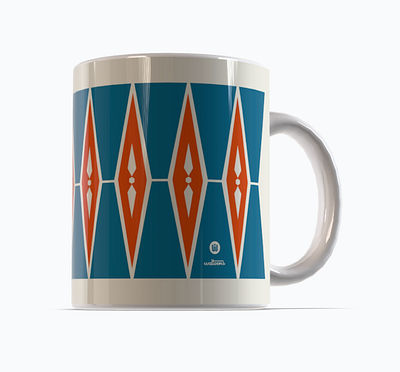 Nordic Sweater Mug blue and orange coffee mug diamond patern geometric design geometric pattern merch design nordic nordic style pattern design patterns retro mod vintage aesthetic vintage style