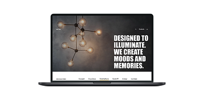 Landing page for a lighting fixtures manufacturing company big type landing page lighting fixture ui