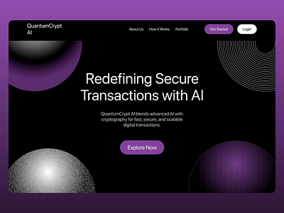 Crypto Transactions Landing Page | QuantumCrypt AI ai powered crypto crypto currency crypto wallet crypto website dark theme data visualization digital assets digital transactions finance fintech investing landing page marketplace purple spheres security trading transactions ui ux