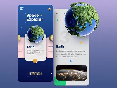 Space Explorer - Visual Learning App astronomy blue mode course creative design e learning earth greenery mobile app outer space planet science space app space exploration sun unique design universe user interface venus visual learning white mode