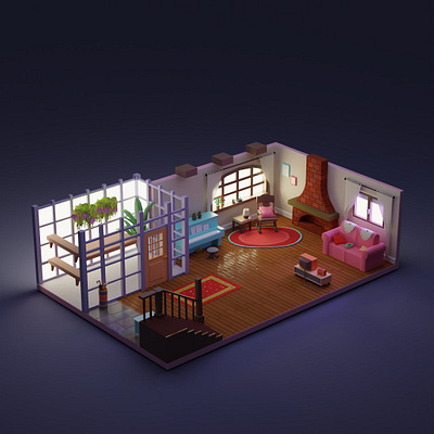 Low-Poly Living Room 3d b3d blender cycles illustration lowpoly