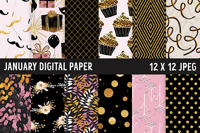 January Digital Paper | New Year Patterns new years eve seamless patterns