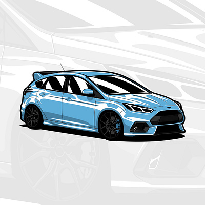 Ford Focus RS art automobile automotive car design drawing focus focusrs ford illustrated illustration logo style vector