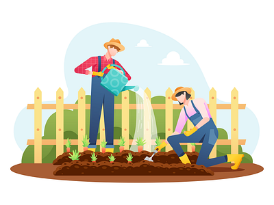 Watering Crops Illustration agriculture crop farm farmer farmland feeding field flat illustration go green harvest illustration irrigation plantation soil spray sprinkler