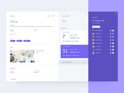 Event management app attendees clean colour createevent details event events product scheduling ui users ux webapp