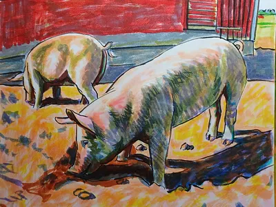 Snuffling Pigs hand drawn illustration ink pens pigs sketch