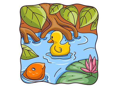 Cartoon illustration swimming duck play