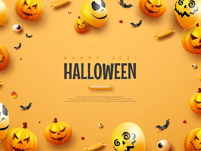 Halloween Pumpkin Orange Background Illustration art background balloon bat candy character design element event eye graphic helloween illustration orange party poster scary template vector walpaper