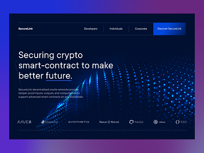 SecureLink - Crypto Smart-contract Web Design binance blockchain clean coin crypto art crypto exchange crypto wallet crypto website dark elegant etherium futuristic header landing landing page minimalist nft ui web design website