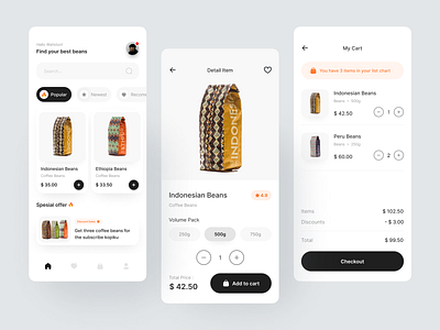 Kopiku - Coffee Shop Mobile App add to cart appdesign cart coffee coffee mobile coffeeapp coffeeshop design detail cart filter marketplace mobileapp my cart ui uiux