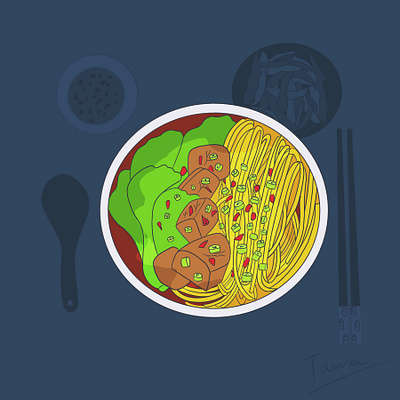 Illustration of Taiwan noodles 2d art 90s aesthetic anime app illustration asian food cartoon design digital illustration digital painting digitalart food illustration freelance illustrator graphic design illustration noodles procreate