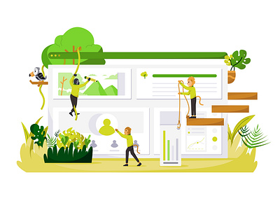 All jungle animals help customers analytics animal app business flat design flat illustration illustration illustrations jungle landing page monkey popular team trending ui ui design web web design website website design