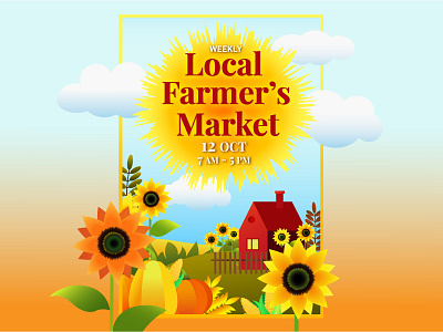 Farmer's market poster adobe illustrator autumn botanical design fall farmer flat illustration illustrator market poster sunflowers