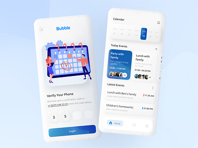 Bubble - Event Manager app branding event graphic design illustration login logo management neomorph neomorphism otp ui vector