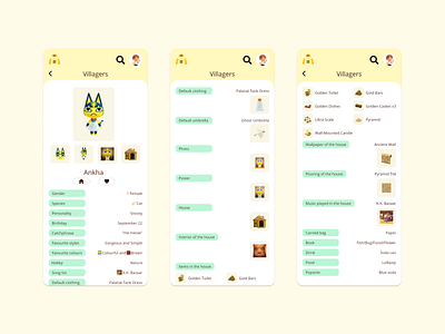 Animal Crossing App - Nookgle villager search ac acnh acnh design animal crossing animal crossing: new horizon animal crossing: new horizons animalcrossing app app design appdesign design mobile app mobileapp ui ui design uidesign ux ux design uxdesign villagers