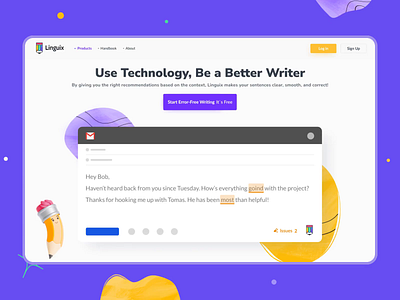 Linguix Learning Website animation branding education english grammar checker tool homepage landing page learning motion graphics ui web website writing corrections