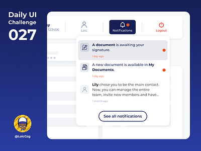 Daily UI Challenge 027 - Dropdown blue challenge daily ui daily ui challenge dailyui design dropdown figma menu notifications tabs ui ux uxui