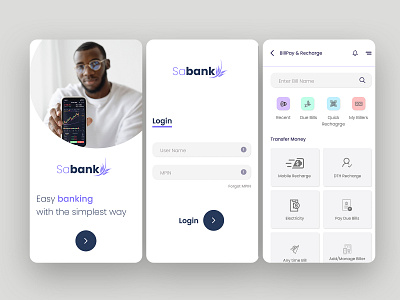 Bank UI Start & login Screen bank bank app branding creative design graphic design illustration logo mobile app mobile ui photoshop typography ui ux