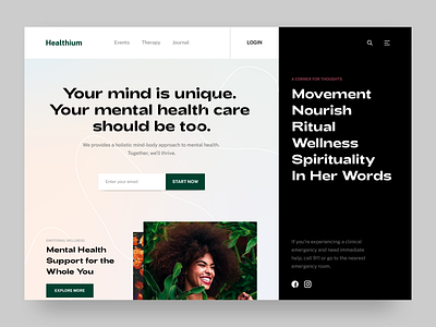 Health Website : Landing Page Design clean design fitness health healthcare homepage landing page logo medical medical app mental health mind minimal saas saas landing page spiritual ui web website wellness