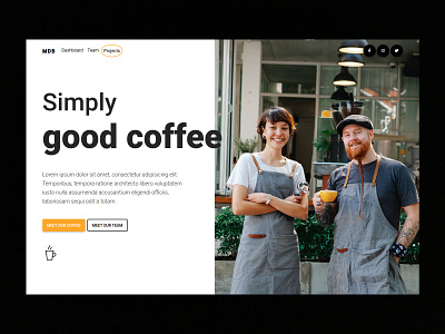 Half Image Half Text Hero Header branding clean coffee design graphic design half header header hero icon illustration landing page logo material design mdb mdbootstrap minimal typography ui ui design web design