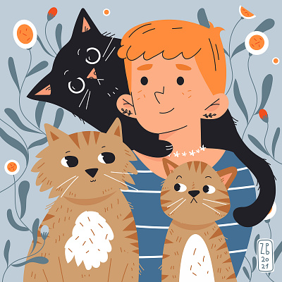 c a t s cats flowers girl love cats portrait redhead