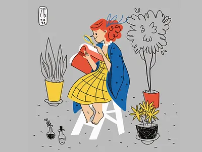 girl book flower girl plants redhead