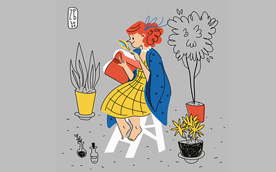 girl book flower girl plants redhead