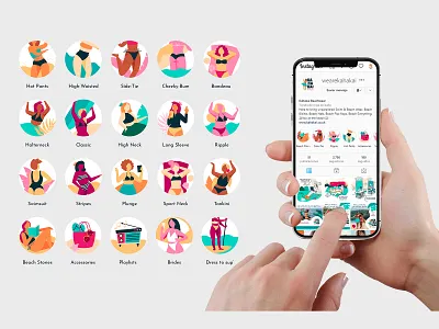 Instagram Highlights beach beachwear bikini hawaii hihglight hula icon illustration instagram vector
