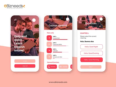 Online Courses & ELearning App UI/UX Design - eBizneeds android app design android app development app designer app designers app designers australia app developer app developers