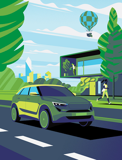 Trust Magazine – Hydrogen cars architecture car carbon neutral clean energy climate editorial electric vehicle green hydrogen illustration landscape