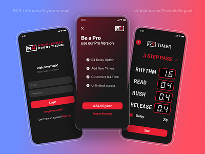 R4 Football Timer App UI Design app apple black dark design designer football icon ios minimal mobile mode modern red simple timer ui ui ux watch watchos