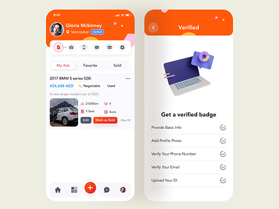 Classified Profile Ads & Verified Badge ads advertising app design app designer appui buy sell classified advertising classified app classified series creativeapp cross platform app hybridapp mobile app mobile ui post ads ui design uiux verification badge